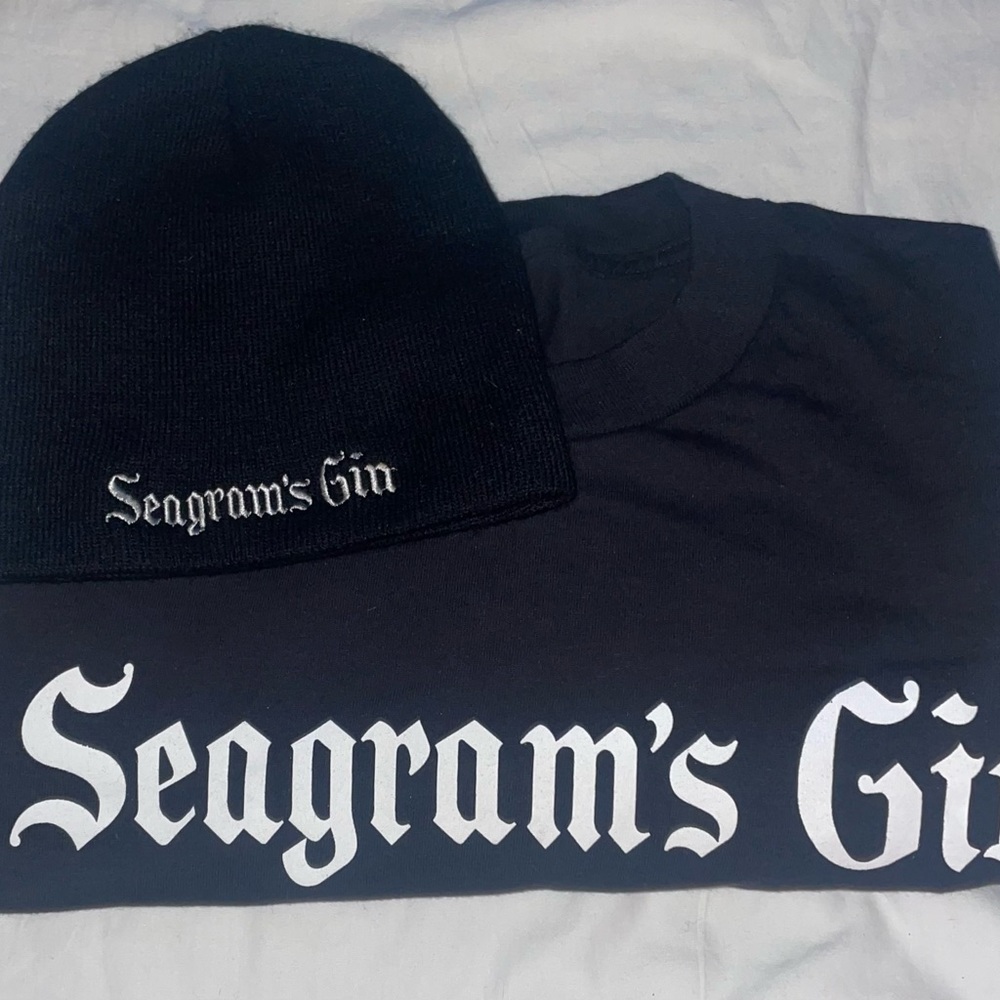 Seagram's Gin Limited Edition Logo Knit Black Beanie & 3x T-Shirt.. New